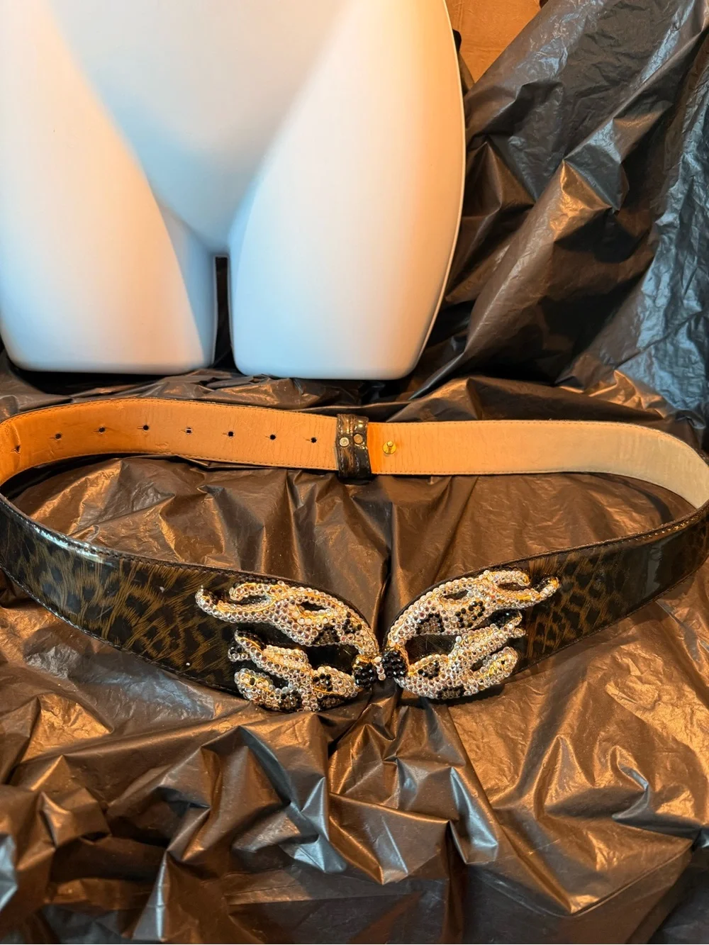 Embellished Black Leopard-Print Waist Belt